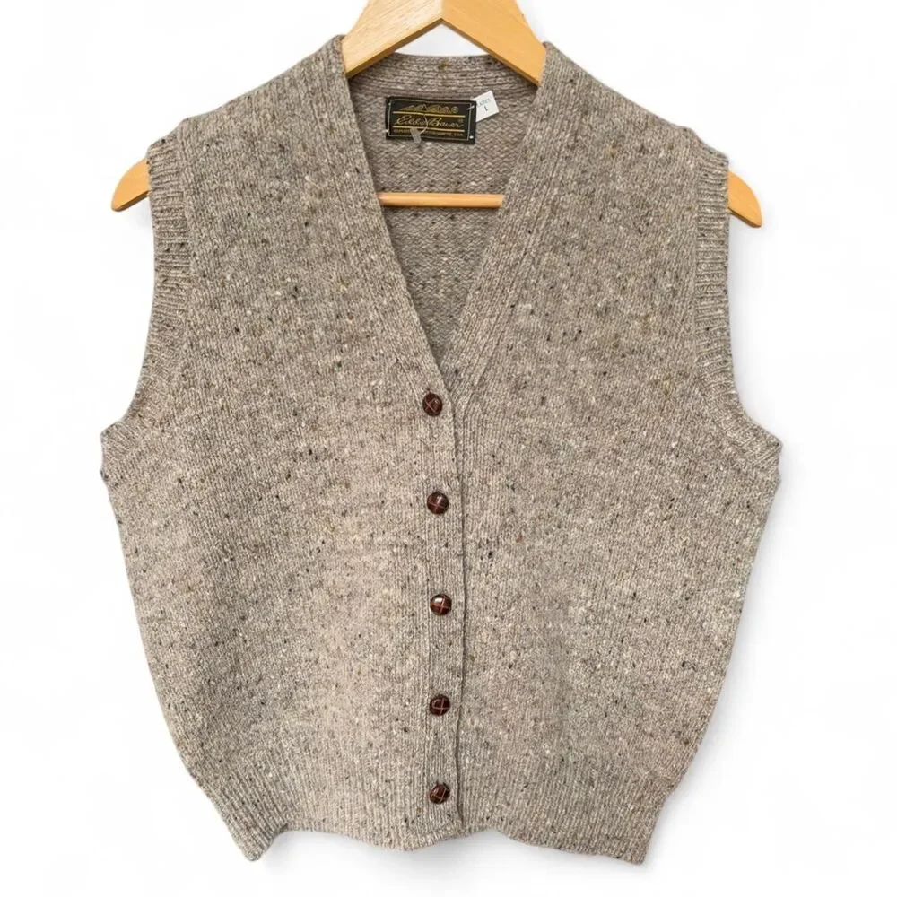 Vintage Eddie Bauer Wool Tweed Sweater Vest Speckled Knit size L